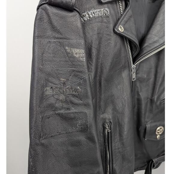 Vintage Distressed Black Leather Motorcycle Jacket YKK Zippers Size XL Biker - Picture 7 of 10